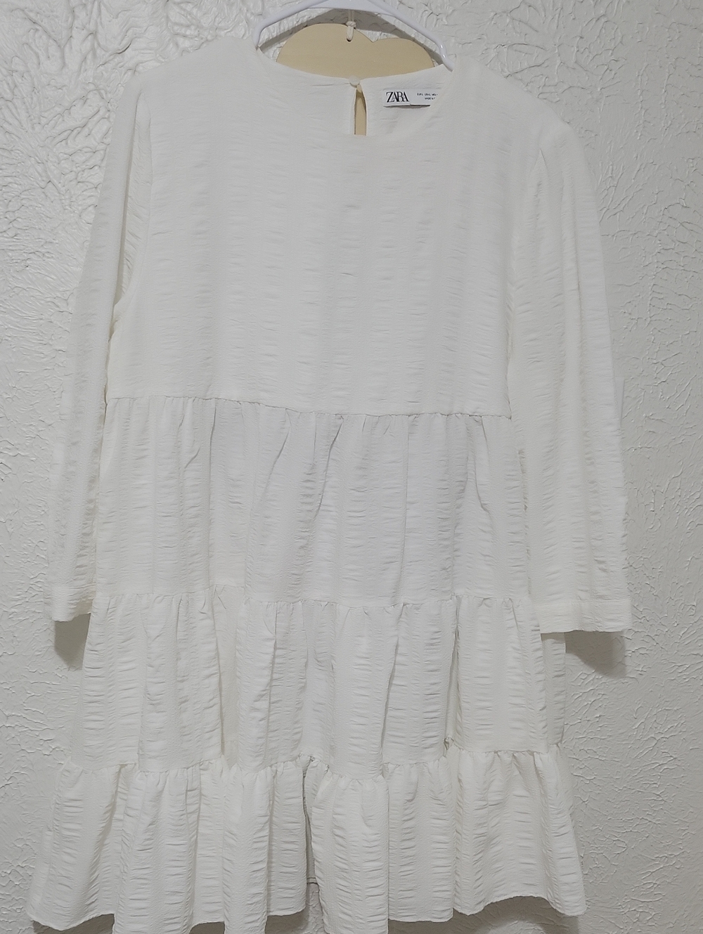 ZARA White Tiered Long-Sleeve Dress for Kids